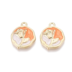 (52) Непрозрачная лаванда Подвески из эмали и сплава, плоские круглые и цветочные подвески, золотой свет, разноцветные, 19x16x3 мм, отверстие : 1.8 мм