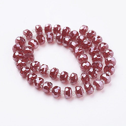 Red Electroplate Glass Beads Strands, Pearl Luster Plated, Faceted, Flat Round, Red, 7.5~8mm, Hole: 1mm, about 50pcs/strand, 13.7 inch(35cm)