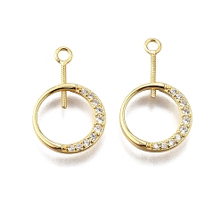 Золотой 925 фурнитура из стерлингового серебра, круглые, с микро проложить кубического циркония, золотые, 18x11.5x2 мм, отверстие : 1.6 мм