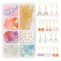 Золотой Наборы для самостоятельного изготовления сережек в виде лепестков, в том числе стеклянные подвески, Стеклянные жемчужные бусины, Латунные крючки для сережек, железная фурнитура, золотые