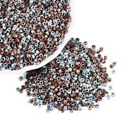 Bleu Clair Perles de verre cylindriques opaques de Picasso, trou rond, bleu clair, 2.5x1.5mm, Trou: 1.2~1.4mm, environ 30000 pcs / livre