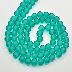 Light Sea Green Transparent Glass Bead Strands, Frosted, Round, Light Sea Green, 6mm, Hole: 1.3~1.6mm, about 140pcs/strand, 31.4 inch