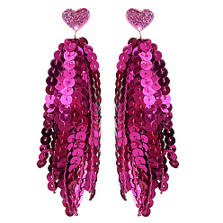 Средний Фиолетово-красный Серьги-гвоздики в форме сердца из акрила и пластика с блестками и кисточками, золотые, средне фиолетовый красный, 110 мм