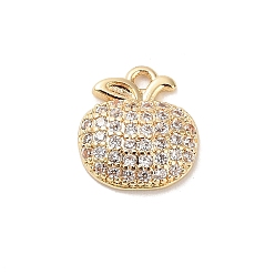 Яблоко Латунные микро проложить кубического циркония прелести, золотые, яблоко, 11x10x3 мм, отверстие : 1.2 мм