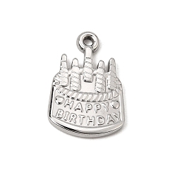 Stainless Steel Color Birthday 304 Stainless Steel Pendants, Happy Birthday Cake Charms, Stainless Steel Color, 22x15x2mm, Hole: 1.6mm