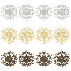 Mixed Color Iron Filigree Joiners Links, Flower, Mixed Color, 56x0.8mm, Hole: 2mm, 3 colors, 30pcs/color, 90pcs/box