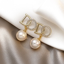 Слово Серьги со стразами из сплава для женщин, с бусинами из искусственного жемчуга и булавкой из стерлингового серебра 925, слово, 24x10 мм