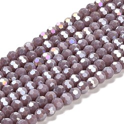 Brun Rosé  Supports de perles de verre opaques, couleur ab , à facettes (32 facettes), ronde, brun rosé, 4.5x4mm, Trou: 1mm, Environ 94~95 pcs/chapelet, 13.90~14.02 pouce (35.3~35.6 cm)