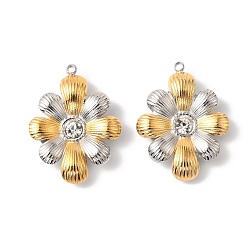 Цветок 304 из нержавеющей стали горный хрусталь подвески, золотые и нержавеющая сталь цвет, цветок, 25.5x19.5x5 мм, отверстие : 1.4 мм