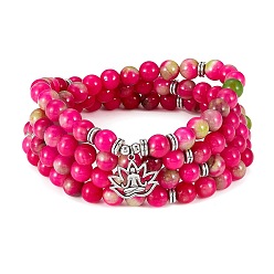 Белый Нефрит Круглый браслет из бисера из натурального белого нефрита с сплавом ом / аум лотос, браслет для йоги с драгоценными камнями для женщин, 36-5/8 дюйм (93 см)