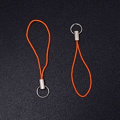 Orange Polyester Cord Mobile Straps, with Platinum Plated Iron Findings, Orange, 5.6cm