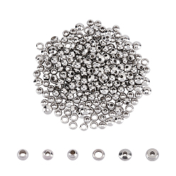 Stainless Steel Color 304 Stainless Steel Spacer Beads, Round & Rondelle & Flat Round & Donut, Stainless Steel Color, 4~5x1.7~3mm, Hole: 1.5~2.7mm, 300pcs/box