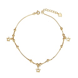 Real 18K Gold Plated 925 Sterling Silver Charm Anklet, with Box Chains and Round Beads, Star(Chain Extenders Random Style), Real 18K Gold Plated, 8-1/4 inch(21cm)