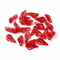 Red Transparent Glass Pendants, with Glitter Powder, Petal, Red, 17.5x8.5x4.5mm, Hole: 1mm