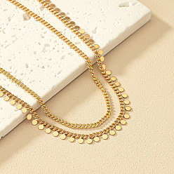 Золотой Сплав дисковая кисточка витая цепь двухслойные ожерелья для женщин, золотые, 13.78 дюйм (35 см)