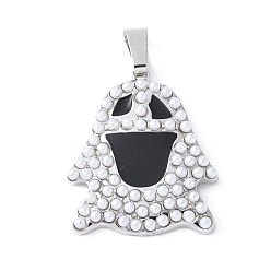 Платина Латунь эмаль подвески, с ABS имитации жемчуга, стойки покрытие, долговечный, без свинца и без кадмия, призрачное очарование, платина, 28x24x4.5 мм, отверстие : 8x4 мм