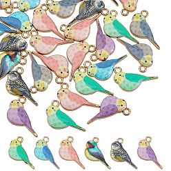(52) Непрозрачная лаванда 40 шт. Подвески из сплава с принтом, золотой свет, талисманы в виде птицы-малиновки, разноцветные, 13.5x21x3.5 мм, отверстие : 1.8 мм