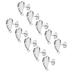 Stainless Steel Color 304 Stainless Steel Stud Earring Settings, with Loop & Ear Nuts, Earring Backs, Heart, Stainless Steel Color, 60pcs/box