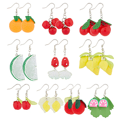 Mixed Color DIY fruits Theme Dangle Earring Making Kits, Including Resin & Polymer Clay & Acrylic & Glass Pendants, Lampwork Beads, Brass Earring Hooks, Iron Findings, Mixed Color, 20x12x12mm, Hole: 2mm, 104pcs/bag