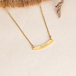Real 18K Gold Plated 201 Stainless Steel Pendant Nacklaces, Curved Rectangle with Word Queen, Real 18K Gold Plated, 17.32 inch(44cm)