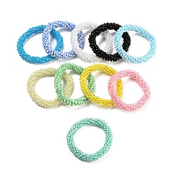 (52) Непрозрачная лаванда Плетеный эластичный браслет крючком из стеклянных бусин, браслет Непель в стиле бохо, разноцветные, внутренний диаметр: 1-3/4 дюйм (4.5 см)