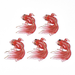 Red UV Printing Acrylic Pendants, with Spray Paint Bottom, Goldfish, Red, 30x25x4mm, Hole: 1mm