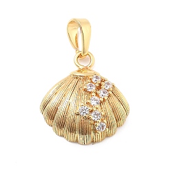 Золотой Латунные подвески, без кадмия и без свинца, с микро проложить кубического циркония, формы раковины, золотые, 20x18x6.5 мм, отверстие : 3.5x6 мм