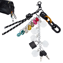 Черный Акриловые подвесные украшения в форме ракушки-ключа, с застежкой из нейлона и цинкового сплава, для украшения сумки, чёрные, 250 мм