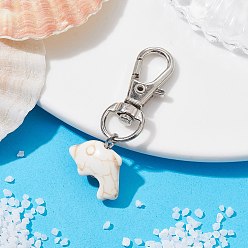 Floral White Dolphin Synthetic Turquoise Pendant Decorations, with Alloy Swivel Lobster Claw Clasps, Floral White, 45mm