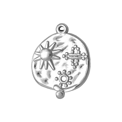 Нержавеющая Сталь Цвет 304 подвески из нержавеющей стали, плоский круглый с солнечным шармом, цвет нержавеющей стали, 23x18 мм