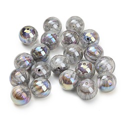 Gray UV Plating Opaque Resin & Glitter Powder Beads, Iridescent, Round, Gray, 16mm, Hole: 2mm