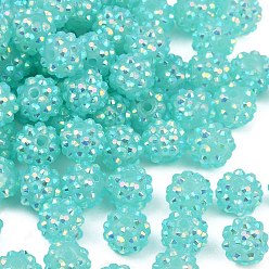 Голубой AB-цвет смолы горный хрусталь бисер, с акриловыми круглыми бусинами внутри, для жевательной резинки ювелирных изделий, голубой, 12x10 мм, отверстие : 2~2.5 мм