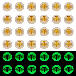 Letter T 50G Luminous Transparent Acrylic Beads, Flat Round with Letter, Glow in the Dark, Golden Metal Enlaced, Letter T, 7x4mm, Hole: 1.8mm, about 370pcs/50g