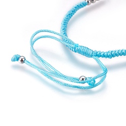 Sky Blue Nylon Cord Braided Bead Bracelets Making, with Brass Beads, Long-Lasting Plated, Real Platinum Plated, Sky Blue, 10-1/4 inch~11-5/8 inch(26~29.6cm)