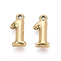 Настоящее золото 18K Ионное покрытие (ip) 304 подвески из нержавеющей стали, число 1, реальный 18 k позолоченный, 16.5x7x3 мм, отверстие : 1.4~1.5 мм