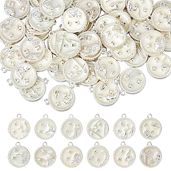 Серебро 48 шт 12 стили подвески из сплава эмали, плоские круглые с созвездием, серебряные, 18x15x2.5 мм, отверстие : 1.6 мм, 4 шт / стиль