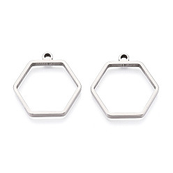 Шестиугольник 201 подвески из нержавеющей стали, цвет нержавеющей стали, шестиугольник, 28x27x3 мм, отверстие : 2.2 мм