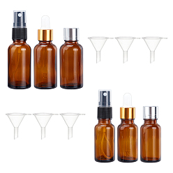 Kaffee Leeres Glas mit Plastiktropfflaschen plastic, nachfüllbare Flasche, für die Aromatherapie mit ätherischen Ölen, mit pp Feinnebelsprüher, Kunststoffkappe, Trichter aus Kunststoff, Kaffee, Kapazität: 20~30 ml (0.67~1.01 fl. oz)