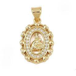 Настоящее золото 18K Латунные микро проложить кубического циркония подвески, без кадмия и без свинца, религия, овальные, реальный 18 k позолоченный, 19.5x14x2.5 мм, отверстие : 4.5x3.5 мм