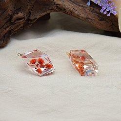 Оранжево-Красный Подвески из смолы, с сухих цветов внутри, полигон прелести, оранжево-красный, 32x18x12 мм