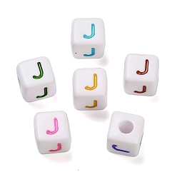 Letter J Непрозрачные акриловые бусины, Эмаль стиле, куб с письмом, буква J, 10x9.5x9 мм, отверстие : 3.8 мм, Около 560 шт / 500 г