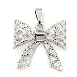 Platinum Rack Plating Brass Pendants, Cadmium Free & Lead Free, Bowknot, Platinum, 18.5x20.6x6mm, Hole: 6.5x2mm