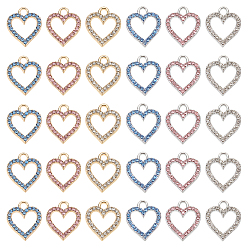 (52) Непрозрачная лаванда 30 шт 6 цвета подвески из сплава, со стразами, без кадмия и без свинца, сердце, разноцветные, 17x15x2 мм, отверстие : 2.5 мм, 5 шт / цвет