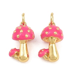 Hot pink Messing Emaille-Anhänger, Pilz-Anhänger, Gestell, langlebig überzogen, Bleifrei und cadmium frei, echt 18 k vergoldet, hot pink, 16x11x9 mm, Bohrung: 3.5 mm