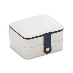 White 2-Tier Rectangle PU Leather Jewelry Set Storage Organizer Boxes with Mirror Inside, for Earrings, Rings, Necklaces, White, 11x9x5.8cm