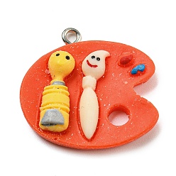 Tomato Opaque Resin Pendants, Color Palette Charms with Platinum Plated Iron Loops, Tomato, 25.5x27x6mm, Hole: 1.5mm