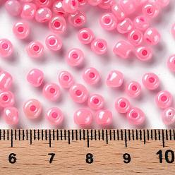 Pink Glass Seed Beads, Ceylon, Round, Pink, 4mm, Hole: 1.5mm, about 4500pcs/pound