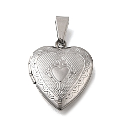 Нержавеющая Сталь Цвет 316 подвески из нержавеющей стали Locket, с 201 защелкивающимися дужками из нержавеющей стали, подвесками-рамками для фотографий из нержавеющей стали, сердце, цвет нержавеющей стали, 22.5x19.5x6 мм, отверстие : 6x3 мм, внутренний диаметр: 11x13 мм