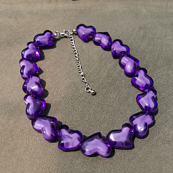 Темно-Фиолетовый День святого Валентина акриловые бусины в бусинах бисерные ожерелья в форме сердца с цепочками на концах из сплава, платина, темно-фиолетовый, 12.99 дюйм (33 см)