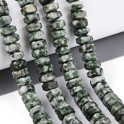 Камень с Зелеными Точками Натуральные зеленые пятна яшмовых нитей, граненые, шестиугольник, 6.5~7x3~3.5 мм, отверстие : 0.8~1 мм, около 109~113 шт / нитка, 14.76~15.16 дюйм (37.5~38.5 см)